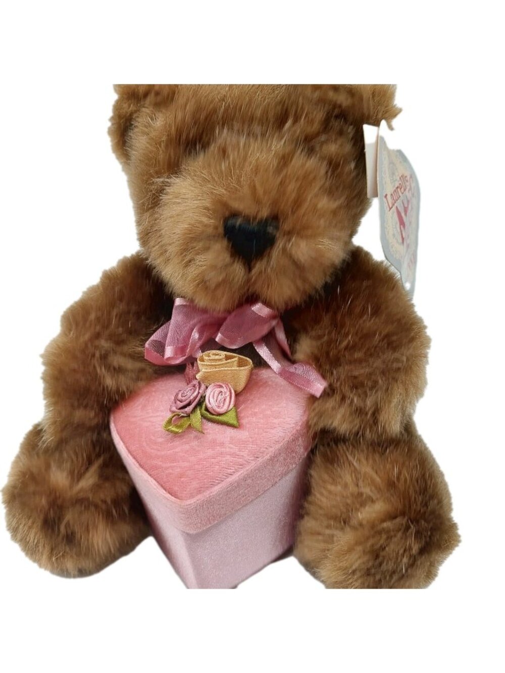 DanDee Plush Brown Bear Holding Pink Box Stuffed Animal 6"